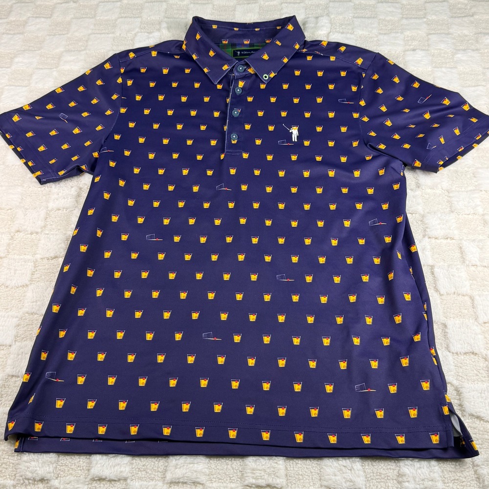 William Murray Golf Mens Navy Blue Transfusion Beer Pong AOP Polo Shirt Medium